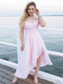 A Line Sweetheart Chiffon Pink Asymmetrical Prom Dress LBQ4061